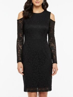 Marina Womens Dress Sz 14 Black Lace Cold Shoulders Long Sleeve Evening Wedding